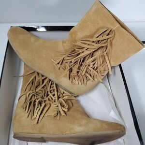Chocola‎ Made in Italy Suede Leather Fringe Ankle Boots Boho Revival 60s